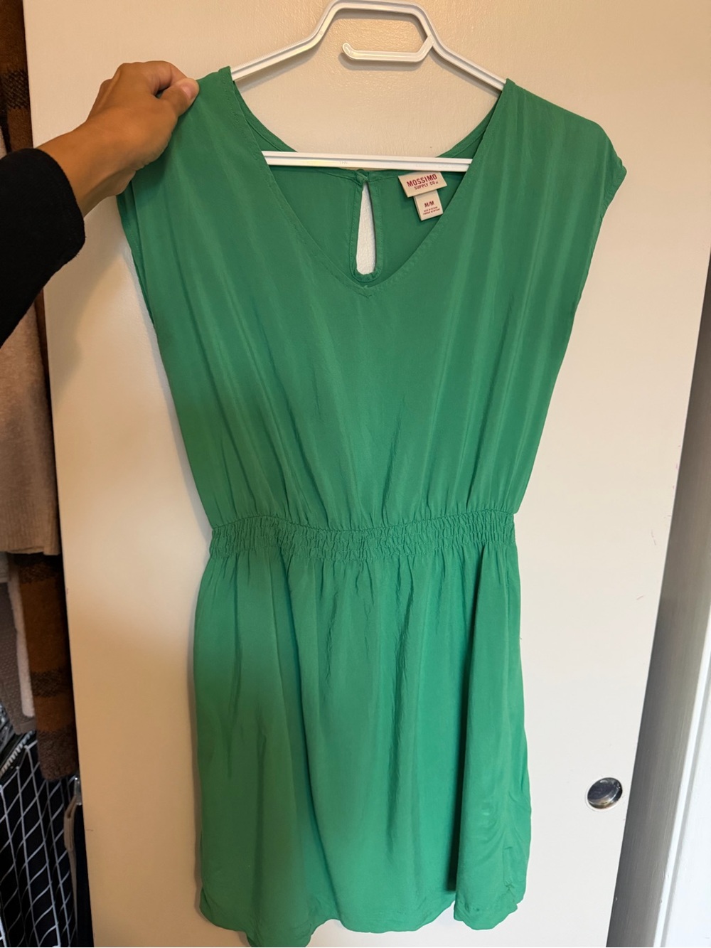 Mossimo Supply Co. Emerald Green V-Neck Elastic Waist Dress